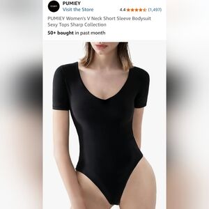 Pumiey Women's Black V Neck Bodysuit